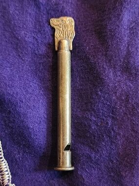 Antique Brass Dog Head Whistle - Brass Tone 1940 ORPHAN ANNIE